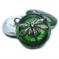 18mm Dragonfly Button Green with a Silver Dragonfly hand painted Czech Glass emerald