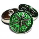 18mm Star Flower Button Green with a Silver Star hand painted Czech Glass emerald