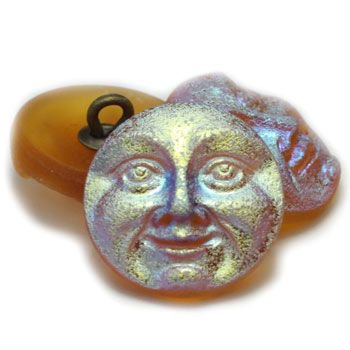 18mm Moon Face Button Yellow Gold with Matte AB Finish celestial sky lunar full moon