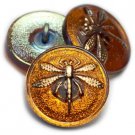 18mm Dragonfly Button Pumpkin AB Finish & Gold Dragonfly, hand painted Czech Glass orange