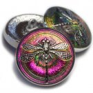 22mm Dragonfly Button Vitrail with handpainted Silver Dragonfly 2.5mm shank Czech Glass