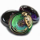 22mm Bird Button Vitrail Green & Gold 2.5mm shank Czech Glass hand painted parrot