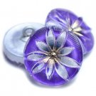 18mm Lotus Button Electric Purple & Transparent Glass Gold Accents hand painted Czech Glass