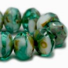 6x8mm Rondelle Emerald and White with Picasso Finish 25 Czech glass beads