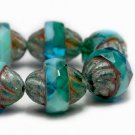 10x11mm Turbine Sea Green and Sky Blue with Picasso Finish 15 Czech Glass Beads