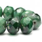 6x8mm Rondelle Hunter Green with Picasso Finish 25 Czech glass firepolish beads