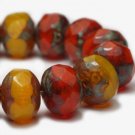 6x8mm Rondelle Orange and Yellow Mix with Picasso Finish 25 Czech glass firepolish beads