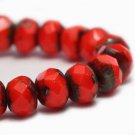 3x5mm Rondelle Coral with Picasso Finish 30 Czech glass firepolish beads