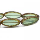 6x16mm Mini Spindles Celadon with Picasso Finish oval 12 beads Czech glass green boho