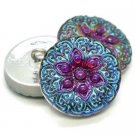 18mm Arabian Star Button Volcano with Sea Green Wash & Purple Center Czech Glass 233