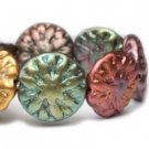 14mm Dahlia Flower Metallic Mix 10 disc beads Czech glass floral mixed colors choose your quantity