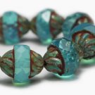10x11mm Turbine Medium Sky Blue with Picasso Finish boho bead stringing diy jewelry 18