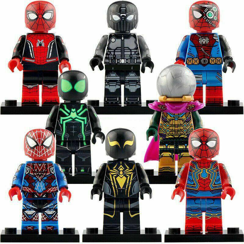 8pcs Marvel Spiderman Cyborg Stealth Suit Mysterio Spider-Armor MK2  Minifigures