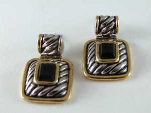 STERLING SILVER BLACK ONYX PIERCED EARRINGS