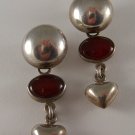 VINTAGE MEXICAN TAXCO STERLING SILVER CARNELIAN PIERCED EARRINGS