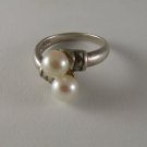 VINTAGE STERLING SILVER PEARL MARCASITES RING SIZE 7