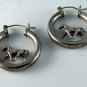 VINTAGE STERLING SILVER HORSE HOOP PIERCED EARRINGS