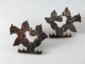 MEXICAN STERLING SILVER LATON PIERCED CACTUS EARRINGS