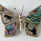 VINTAGE MEXICAN STERLING SILVER ABALONE BUTTERFLY BROOCH