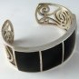 VINTAGE STERLING SILVER BLACK ONYX OBISIDIAN CUFF BRACELET