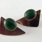 VINTAGE SIGNED ATV STERLING SILVER MALACHITE PIERCED EARRINGS
