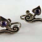 VINTAGE MEXICAN TAXCO STERLING SILVER AMYTHEST SIGNED EARRINGS