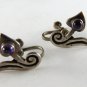 VINTAGE MEXICAN TAXCO STERLING SILVER AMYTHEST SIGNED EARRINGS