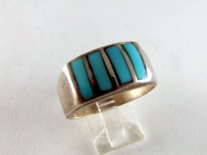 VINTAGE NATIVE AMERICAN STERLING SILVER TURQUOISE RING SZ 12