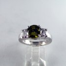 VINTAGE STYLE STERLING SILVER PERIDOT AND CZ RING SZ 5 1/2