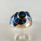 VINTAGE STYLE STERLING SILVER BLUE GREEN OPAL RING SIZE 6