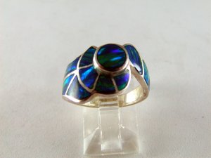 VINTAGE STYLE STERLING SILVER BLUE GREEN OPAL RING SIZE 6