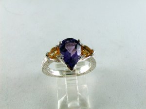 VINTAGE STYLE STERLING SILVER AMYTHEST CZs RING SZ 8 1/4