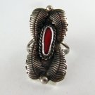 NATIVE AMERICAN NAVAJO STERLING SILVER CORAL RING SZ 7