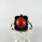 VINTAGE NATIVE AMERICAN NAVAJO STERLING SILVER CORAL RING SZ 8 1/2