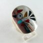 VINTAGE NATIVE AMERICAN ZUNI STERLING SILVER CORAL TURQUOISE MOTHER OF PEARL BIRD RING SZ 8