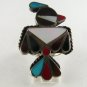 VINTAGE STERLING SILVER NATIVE AMERICAN WOODPECKER BIRD RING SZ 7 CORAL TURQUOISE