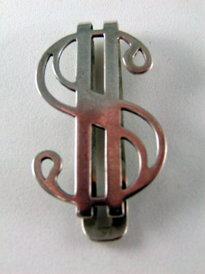 VINTAGE STERLING SILVER MONEY CLIP IN FORM OF DOLLAR SIGN