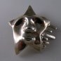 VINTAGE STERLING SILVER STAR FACE BROOCH VERY ODD UNUSUAL