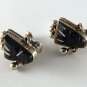 VINTAGE MEXICAN STERLING SILVER BLACK ONYX AZTEC SCREW BACK EARRINGS