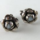 VINTAGE PRE EAGLE MARK MEXICAN STERLING SILVER SCREW BACK FLOWER EARRINGS