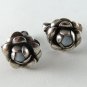 VINTAGE PRE EAGLE MARK MEXICAN STERLING SILVER SCREW BACK FLOWER EARRINGS