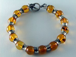 STERLING SILVER AND AMBER BRACELET