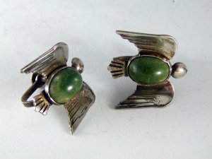 VINTAGE MEXICAN MEXICO STERLING SILVER SCREW BACK BIRD EARRINGS
