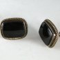 VINTAGE NATIVE AMERICAN STERLING SILVER BLACK ONYX SCREW BACK EARRINGS