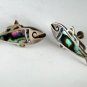 VINTAGE TAXCO MEXICAN STERLING SILVER ABALONE FISH SCREW BACK EARRINGS