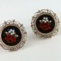 VINTAGE MICRO MOSAIC RED RED ROSE CLIP ON EARRINGS