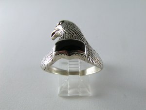 GOTHIC RENAISSANCE VINTAGE STYLE STERLING SILVER BLACK ONYX EAGLE RING SZ 11 1/4