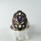 VINTAGE STERLING SILVER AMYTHEST MARCASITES RING SZ 8 1/4