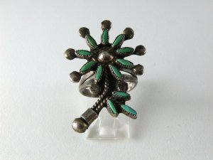 VINTAGE NATIVE AMERICAN STERLING SILVER TURQUOISE FLOWER RING SZ 5 1/2
