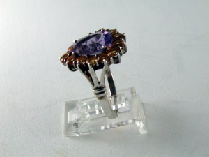 VINTAGE STYLE STERLING SILVER AMYTHEST TOPAZ COCKTAIL RING SZ 8 1/4